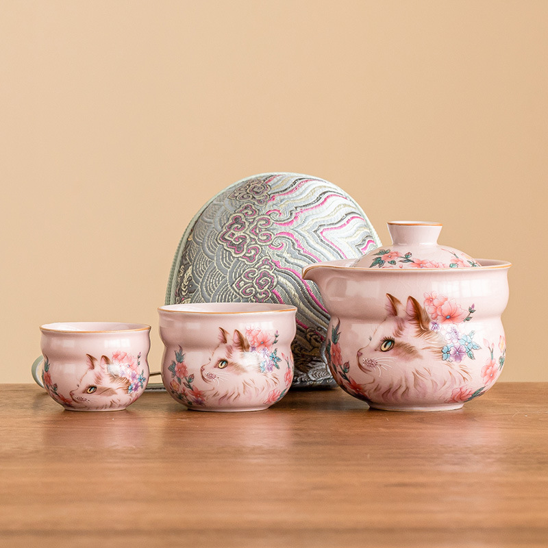 Jisu Ru lò hoa mèo nhanh tách trà Fulu một ấm hai cốc bộ trà du lịch gốm sứ túi xách đi chơi một người uống