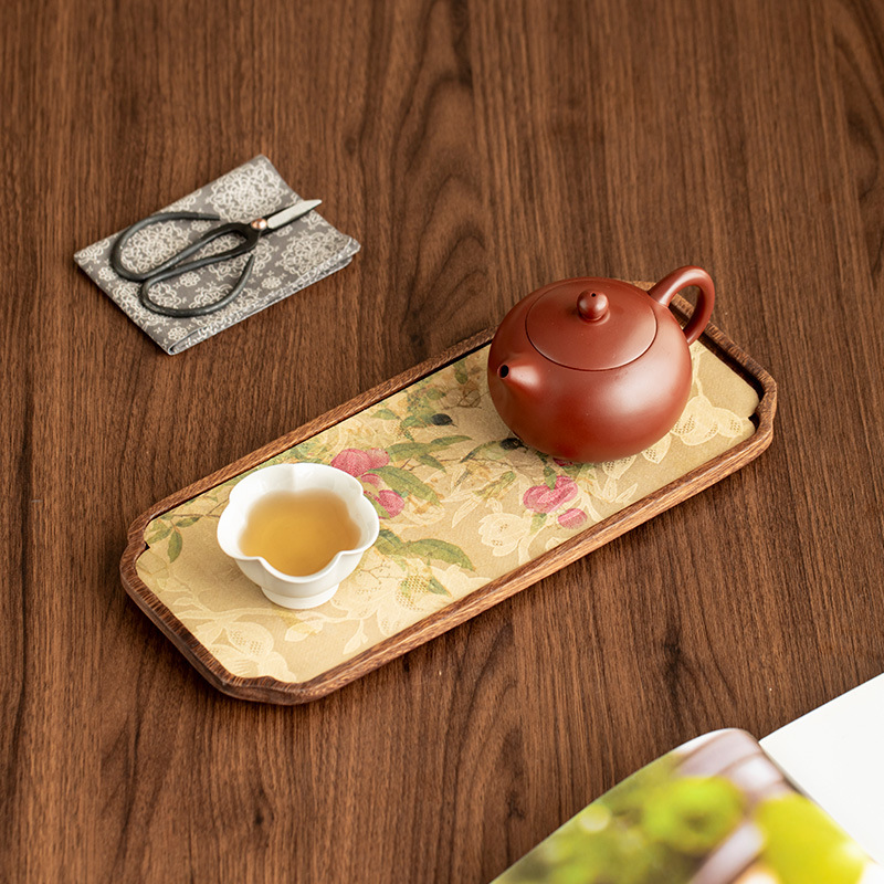 Khay trà gỗ óc chó nhỏ, bộ ấm trà gỗ nguyên khối, bàn trà tinh tế, khay trà, giá để ấm trà, khay trà khô