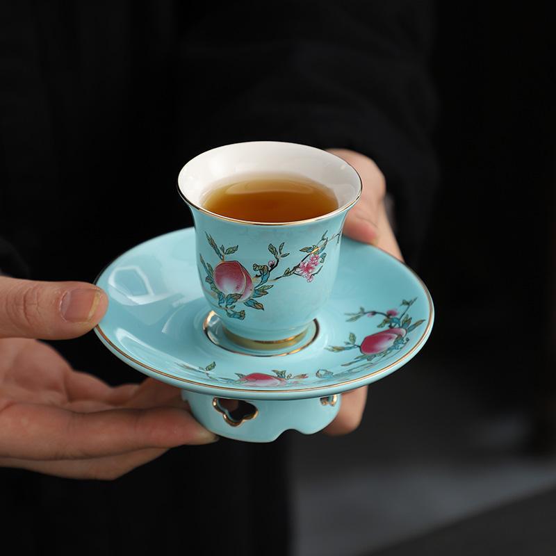 Fushou Jiutao Sancai Gaiwan Đơn Cốc Gốm Sứ Gia Đình Bát Trà Trà Tách Nước Cầm Tay Nồi Cao Cấp Kung Fu Quà Tặng