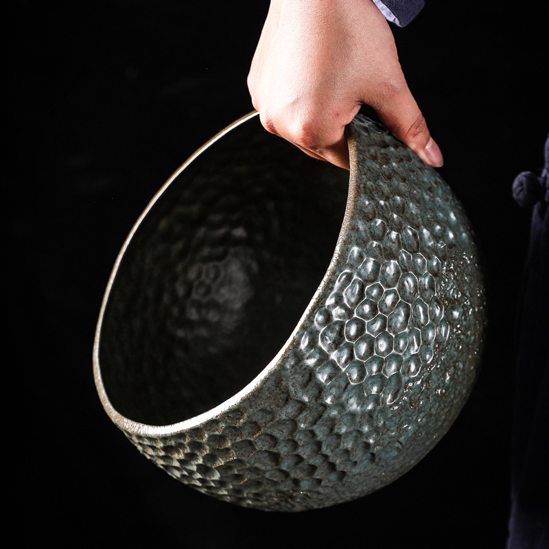 Loại cực lớn phong cách Nhật Bản gốm thô hoa văn búa rửa trà thủ công cổ điển mạ Vàng Cốc rửa nước gốm sứ Thùng xỉ phụ kiện trà đạo