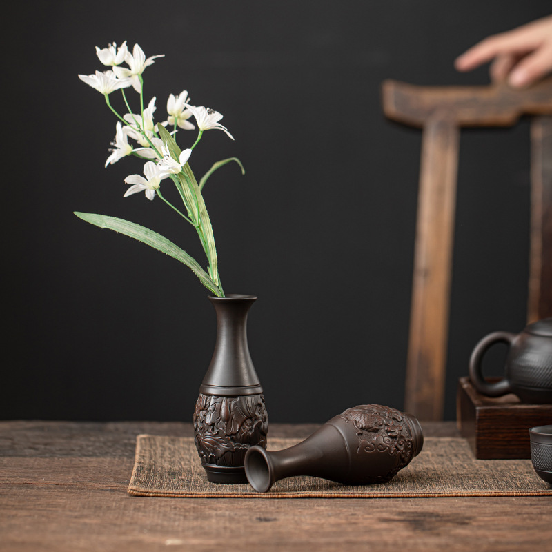 Đồ hoa Gốm Tím Qingxi Bình gốm sứ sáng tạo cổ điển cắm hoa phụ kiện nhà đồ trang trí để bàn Phụ Kiện Bộ trà Kung Fu