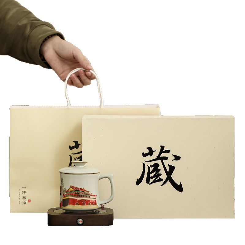 Ru Yaoyan Song Zhonghua Thịnh vượng Pha trà Cốc nước Cốc nước Đá gốm sứ Cốc gia dụng văn phòng Cốc trà có nắp