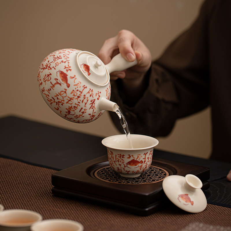 Ấm trà cá tráng men soda, bếp cồn, hàng trăm mảnh vỡ, bếp nấu trà gia dụng, bộ trà có thể nuôi dưỡng bộ trà kung fu