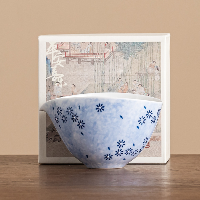 Cốc đường bằng gốm hoa cúc xanh, cốc pha trà gia dụng cao cấp, dụng cụ pha trà Haifen, bộ trà cổ điển thanh lịch, cốc đơn