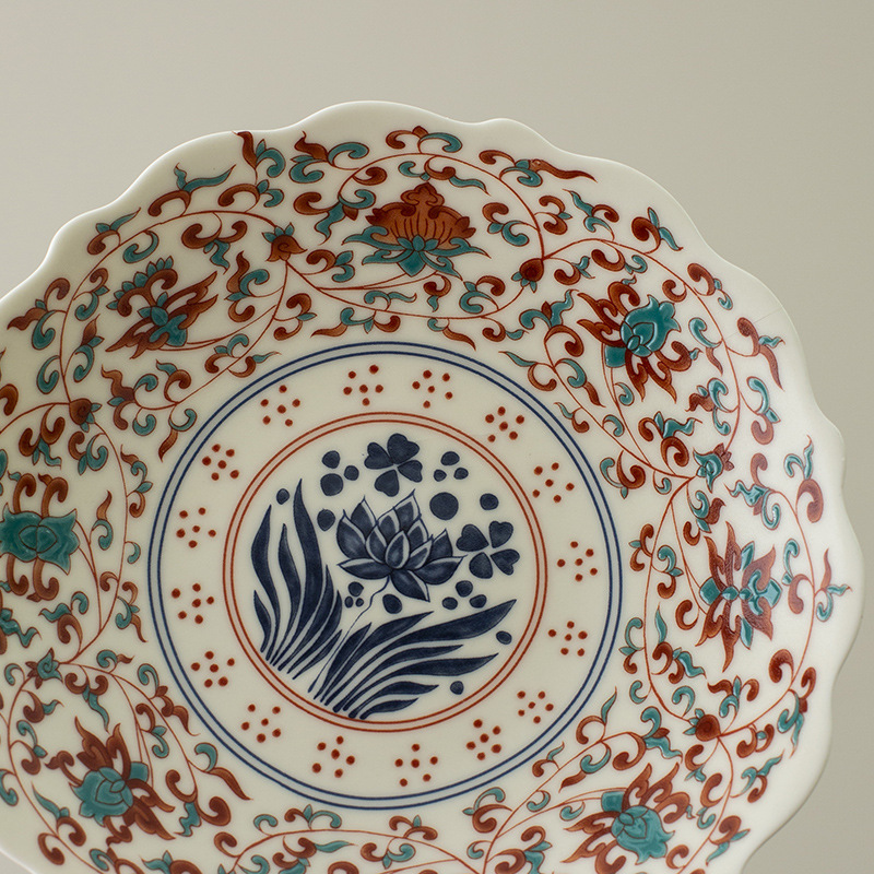 Đĩa trái cây chân cao gốm tráng men kiểu Trung Quốc mới, đĩa ăn nhẹ, đĩa trái cây, bàn trà phòng khách, đĩa ăn nhẹ gia dụng