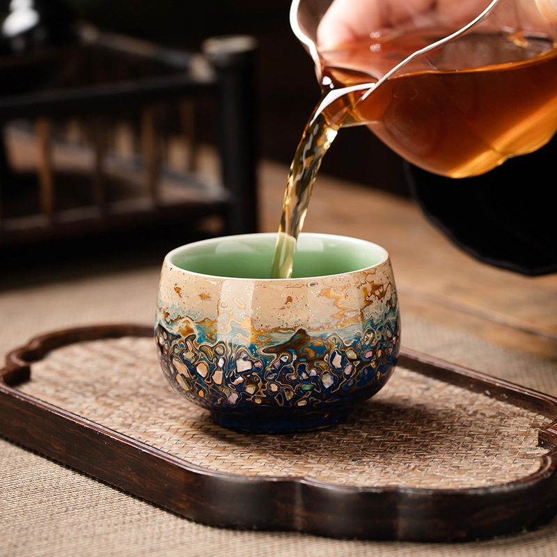 Bộ trà kung fu sơn mài men ngọc cao cấp dùng trong gia đình, cốc lớn, cốc đơn thủ công, cốc trà tích hợp, cốc gốm để tặng quà