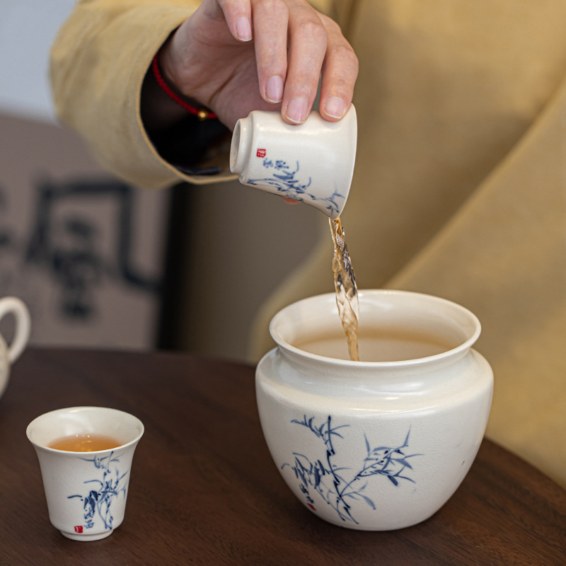 Soda men vẽ tay tre xây nước gốm sứ thùng trà cặn trà bát nước trà phụ kiện bộ trà gia dụng kiểu Trung Quốc rửa trà dung tích lớn