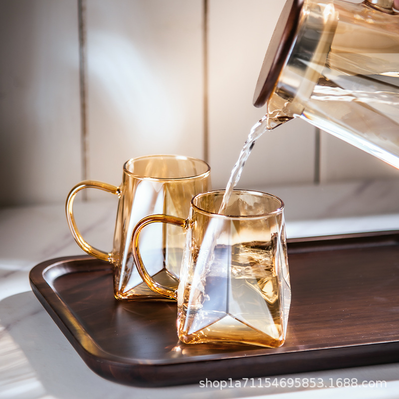 Ấm đun nước bằng thủy tinh chịu nhiệt dày dùng để pha nước ép và trà lạnh, dung tích lớn, thẩm mỹ cao, bộ bình nước lạnh và bộ cốc gia dụng.