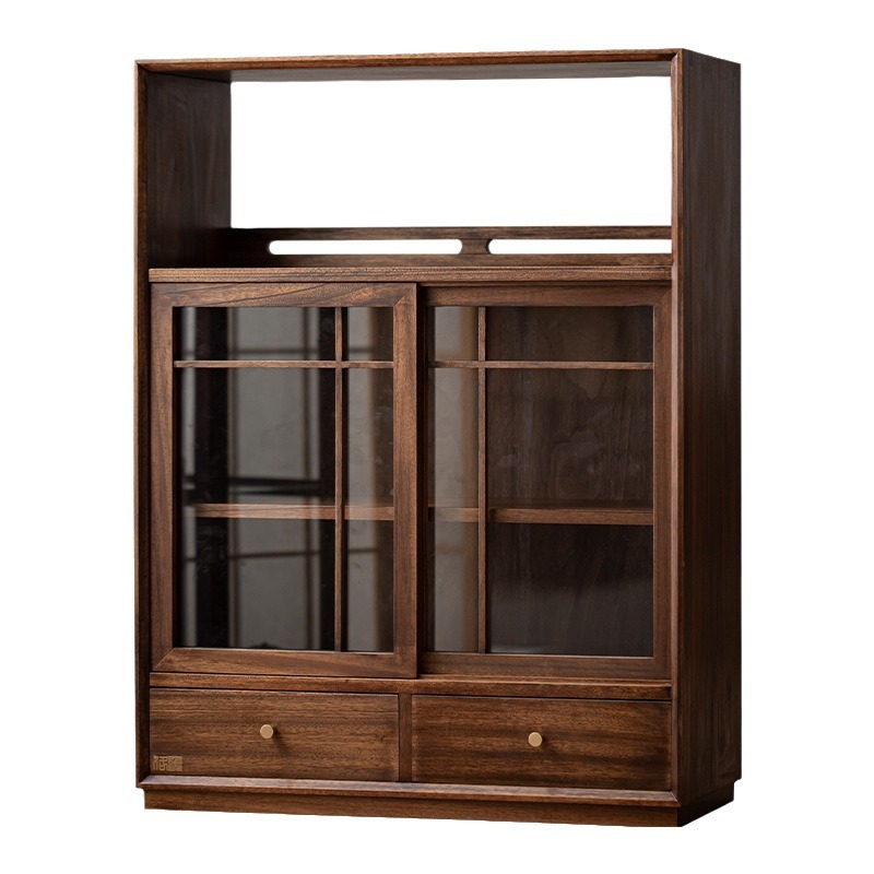 Tủ đựng đồ đa năng bằng gỗ óc chó, kệ bộ ấm trà nhỏ bằng gỗ nguyên khối, tủ chống bụi, tủ trưng bày, tủ bên