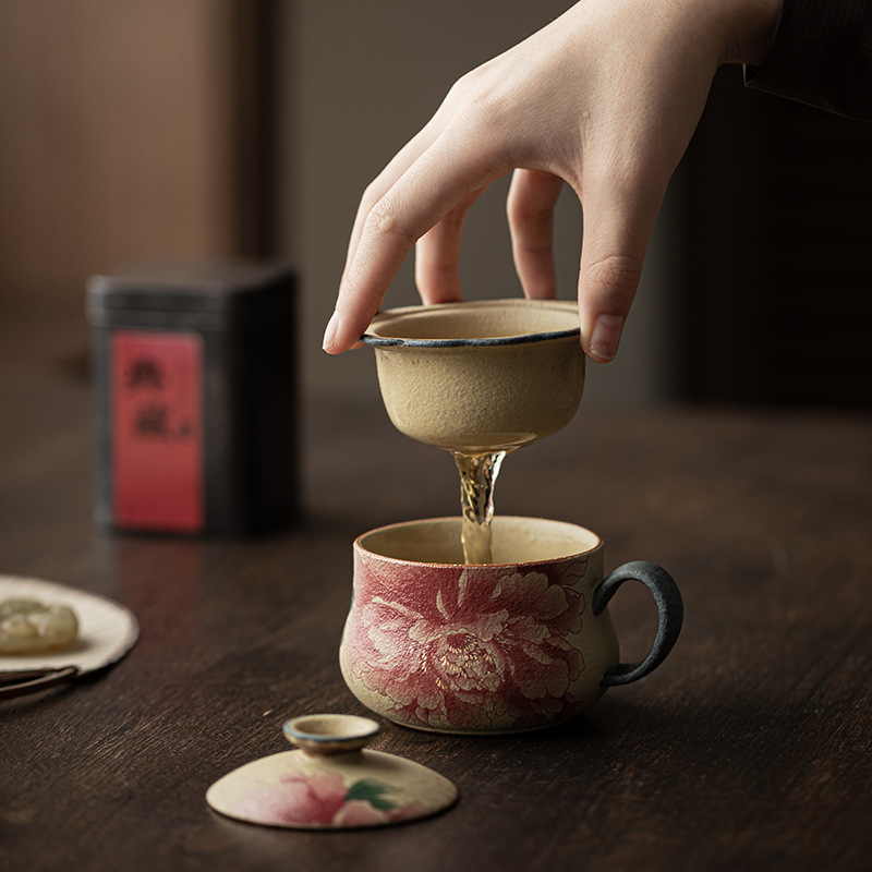 Ly sứ uống trà cà phê màu xanh trắng, có nắp, tách trà nước, dùng cho nhà và văn phòng