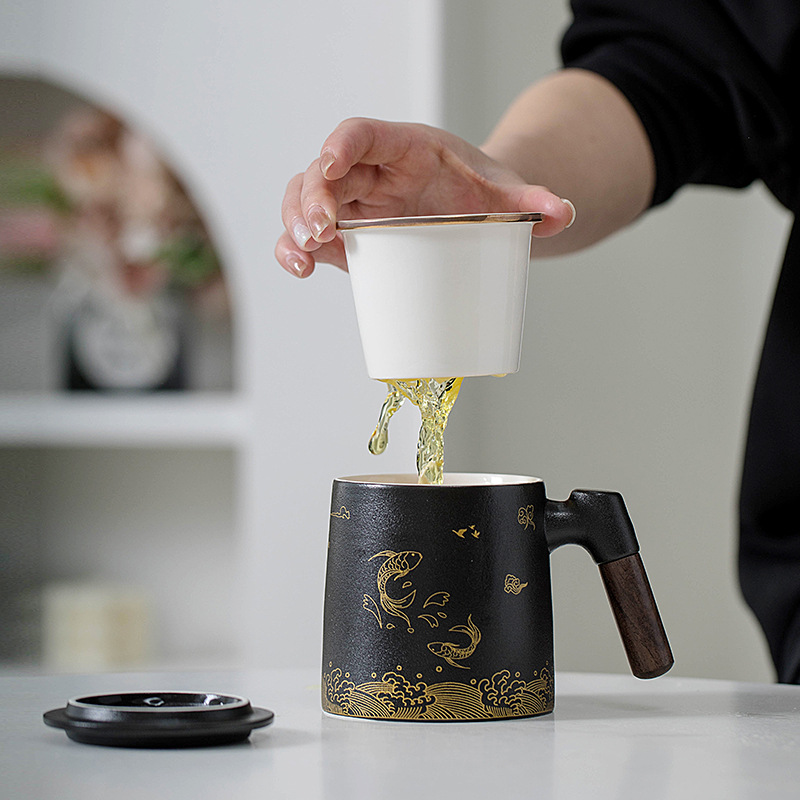 Cốc pha trà tách nước uống cốc sứ nam nữ dung tích lớn cốc văn phòng cốc nước lọc có nắp