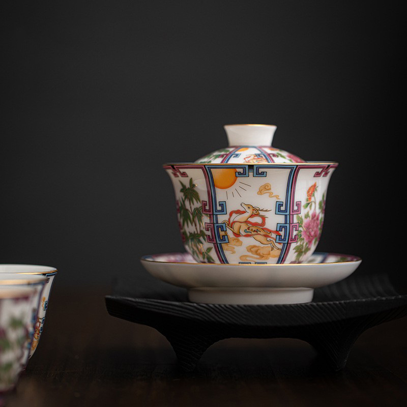 Bộ ấm trà Kung Fu gốm sứ tráng men Jucai ấm trà sứ trắng gia dụng cao cấp có nắp cốc trà quà tặng bán buôn