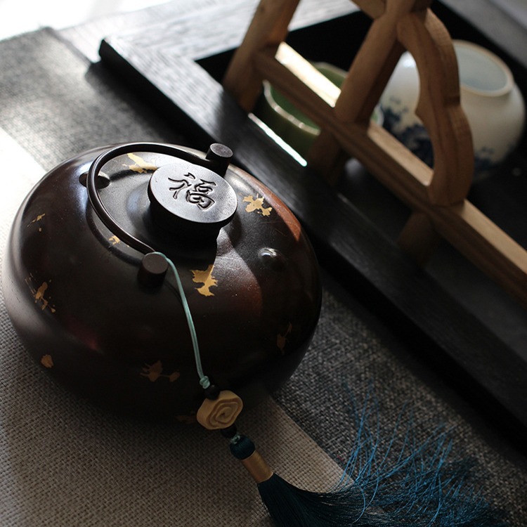 Quà Tặng Trung Quốc phong cách Trung Quốc phong cách cổ đại rắc vàng đồng nguyên chất súp mẹ cầm tay ấm Mặt dây chuyền khắc chữ