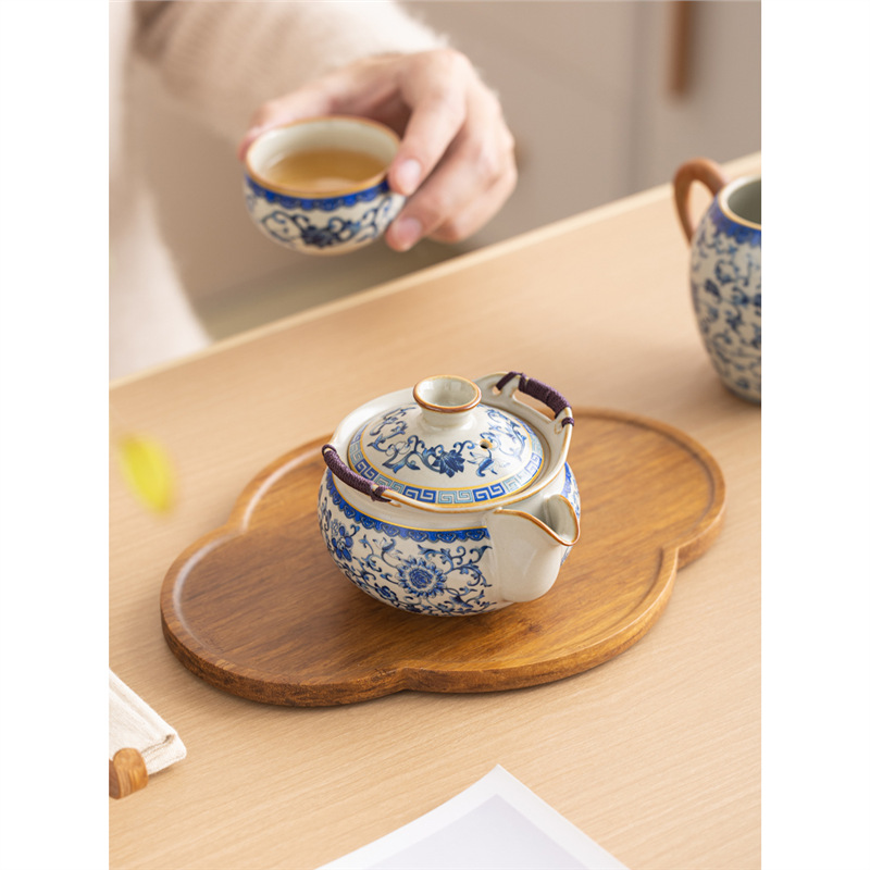 Ấm trà xanh trắng ấm trà đơn cao cấp sang trọng nhẹ gốm sứ Đức Hoa ấm trà công phu cổ điển phong cách Trung Quốc ấm trà cầm tay
