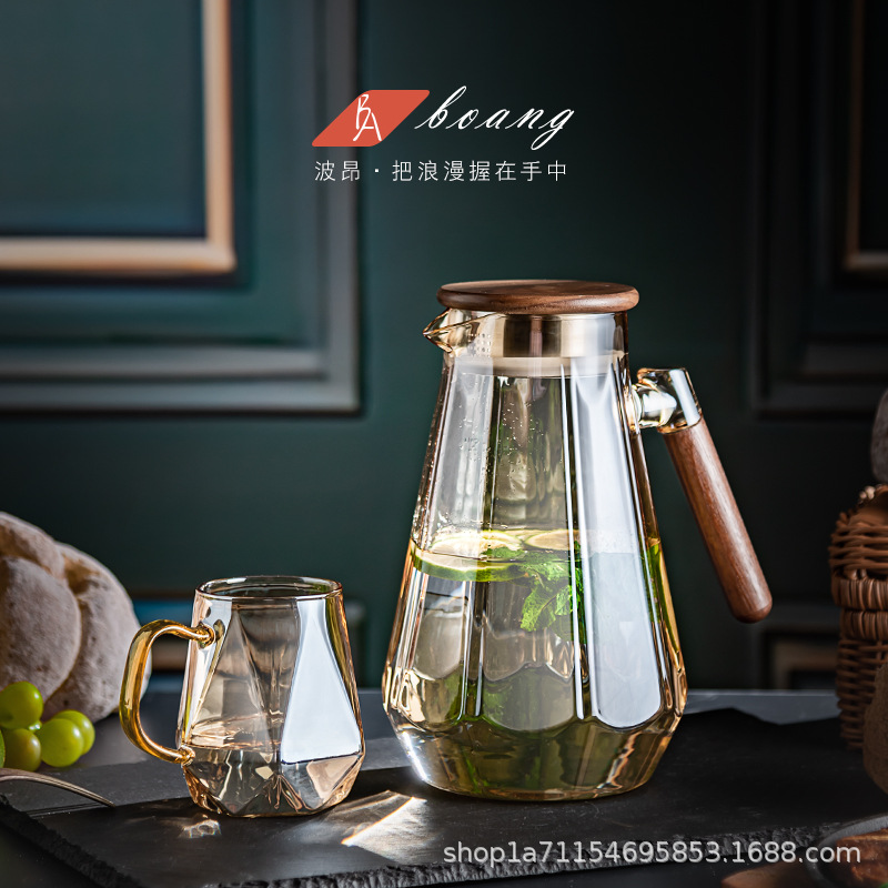 Ấm Đun Nước Lạnh Hộ Gia Đình Thủy Tinh Chịu Nhiệt Độ Cao Ấm Đun Nước Lạnh Có Sẵn Sang Trọng Hổ Phách Nước Lạnh Bộ Cốc Dung Tích Lớn Ấm Trà lạnh