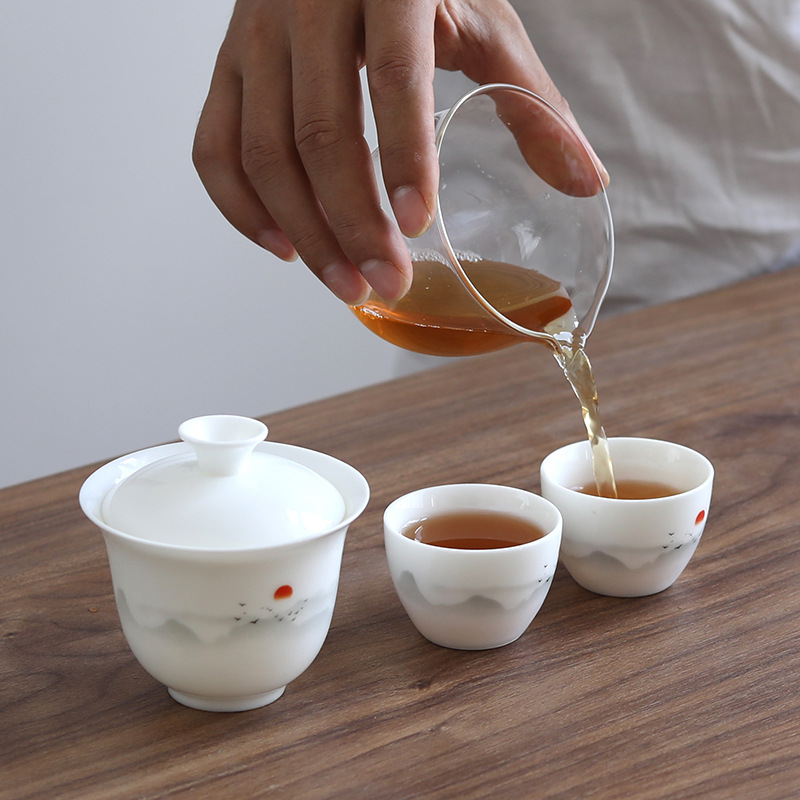 Bộ ấm trà Du Lịch Có Nắp ngọc bích bằng ngọc bích Bộ cốc khách nhanh thủy tinh di động hoạt động trà ngoài trời quà lưu niệm