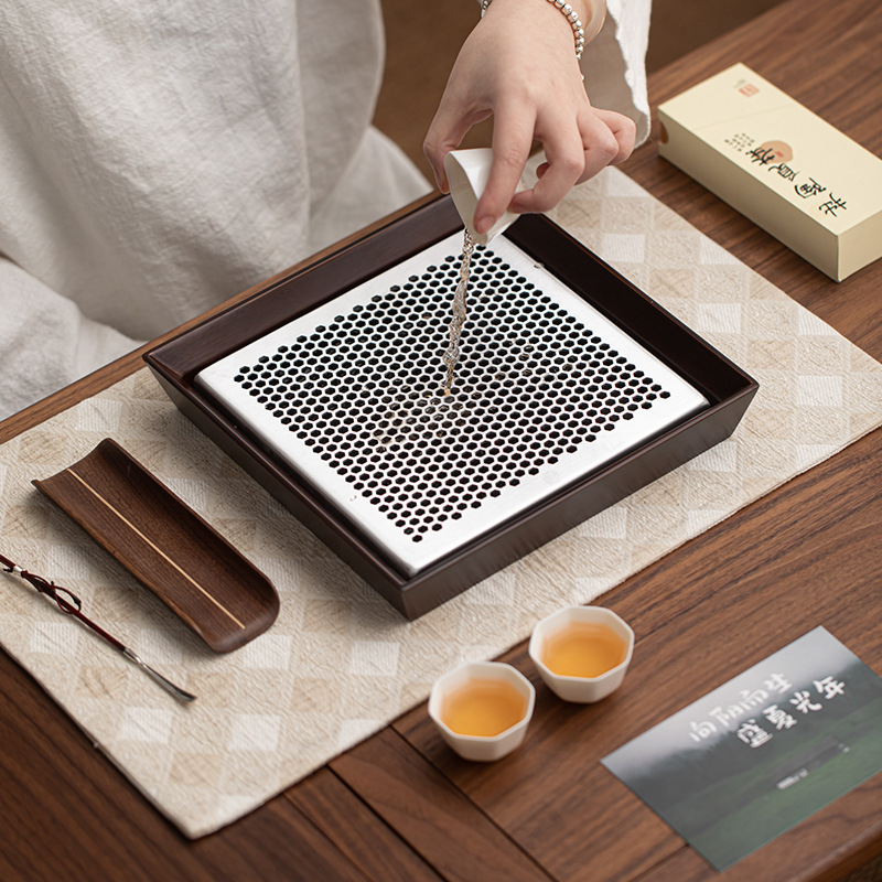 Khay trà pha khô hợp kim gỗ tre khay trà gia dụng bàn trà nhỏ văn phòng kiểu trữ nước đơn giản dụng cụ trà Kung Fu