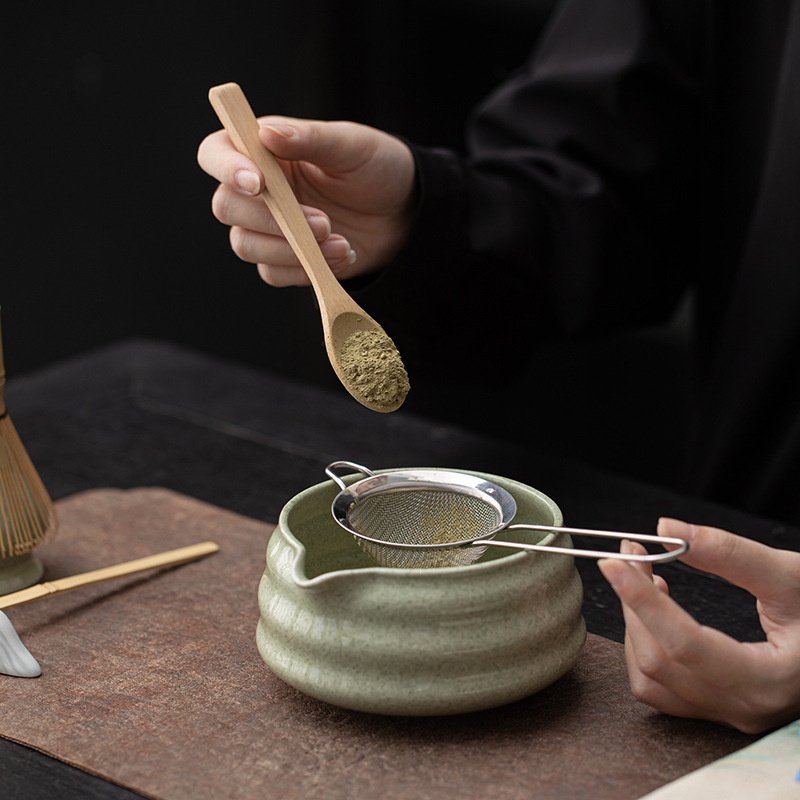 Bộ 8 món Matcha sọc, bát Matcha kiểu Nhật, dụng cụ uống trà Matcha, bát trà gốm sứ, bàn chải trà, bình pha trà
