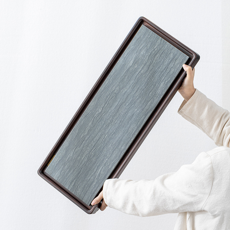 Khay trà Wujinshi khay đựng nước nhỏ bằng đá Kung Fu gia dụng văn phòng khay trà Bàn trà gỗ mun nặng