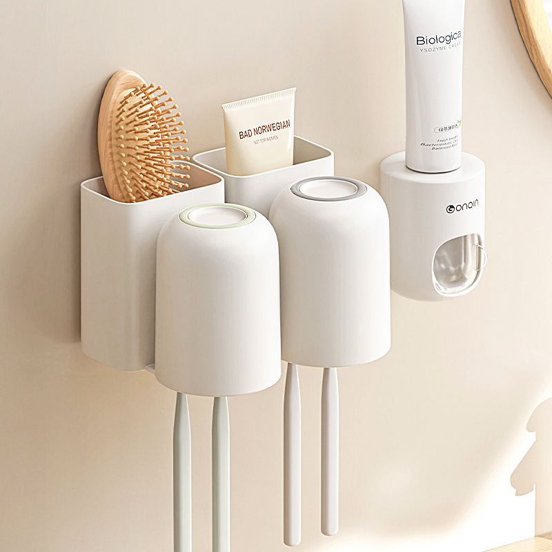 Giá để bàn chải đánh răng cho phòng tắm cốc nước súc miệng không cần đục lỗ Bàn chải đánh răng điện cặp đôi giá treo kem đánh răng treo tường Cốc đánh răng