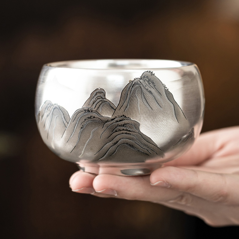 999 mạ bạc cao cấp chủ nhân cốc ngàn dặm giang sơn thiền chén gốm sứ trà chén trà chén trà chén đặc biệt uống trà