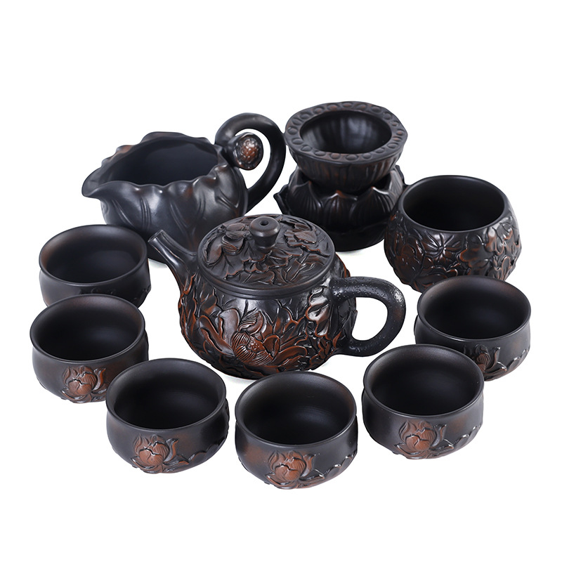 Bộ ấm trà Kung Fu gốm tím ấm trà sang trọng dành cho người lười mẫu mới phòng khách nhà cổ điển Vân Nam 2024 quà tặng cao cấp