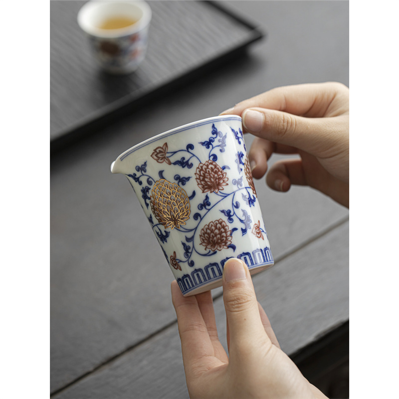 Cốc công bằng gốm cổ điển, trà sứ đỏ tráng men xanh trắng, dụng cụ pha trà, phụ kiện bộ trà Kung Fu, cốc đồng nhất không bị nóng