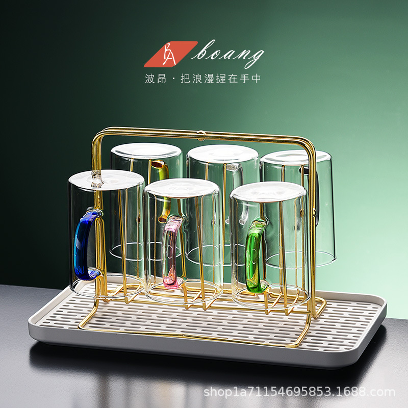 Cốc pha trà trong suốt gia dụng cốc pha trà chịu nhiệt cốc uống nước tay cầm chuyên dụng phòng khách bộ đồ tiếp khách nước ép trà xanh