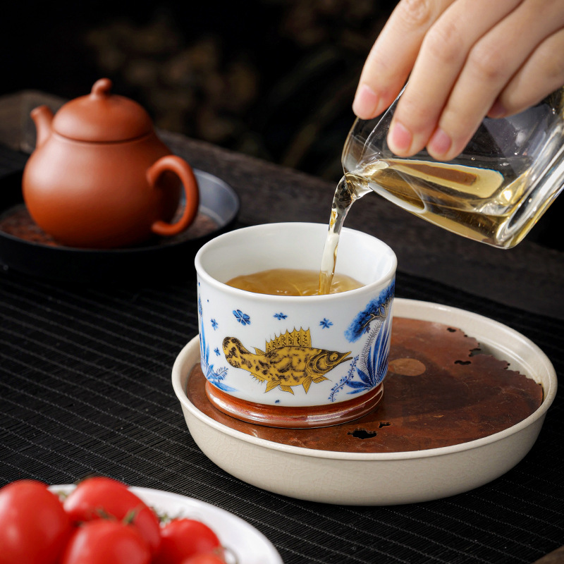 Soda tráng men Rongtian Cup-Cá và tảo Cốc chủ nhân Cốc uống trà gốm sứ gia dụng Cốc trà Bộ trà Kung Fu Chén trà