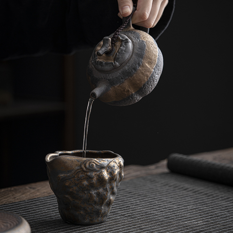 Nhà sản xuất bán buôn Ấm pha trà mạ vàng cổ điển dụng cụ pha trà gốm thô thủ công gia dụng dụng dụng cụ pha trà Kung Fu bình sứ đơn