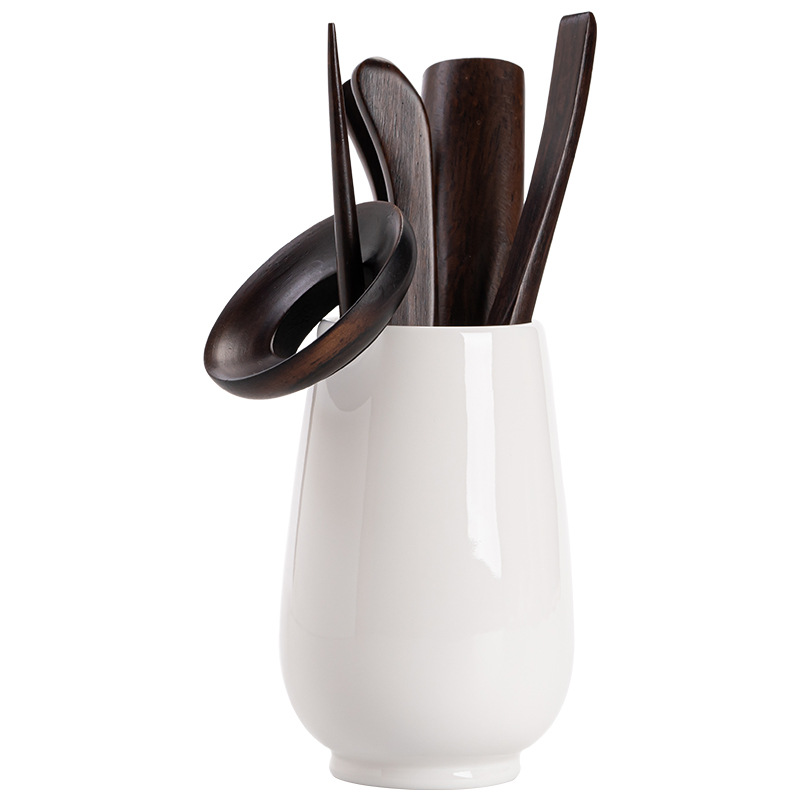 Trà đạo sứ trắng Dehua sáu quý ông kẹp Trà Kim Trà thìa trà Bộ phụ kiện trà đạo Kung Fu