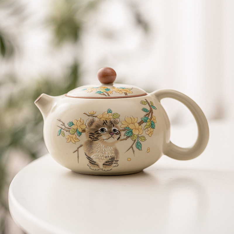 Ru Kiln Yellow Flower Mengmao Xi Shi Ấm trà gia dụng Bộ trà Kung Fu gốm sứ có thể mở một bộ hai cốc