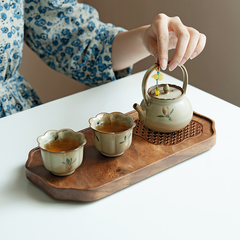 Ấm trà gia dụng, bộ dụng cụ pha trà Kung Fu, bộ trà hoa lan bướm vẽ tay vàng cổ, một bình hai cốc