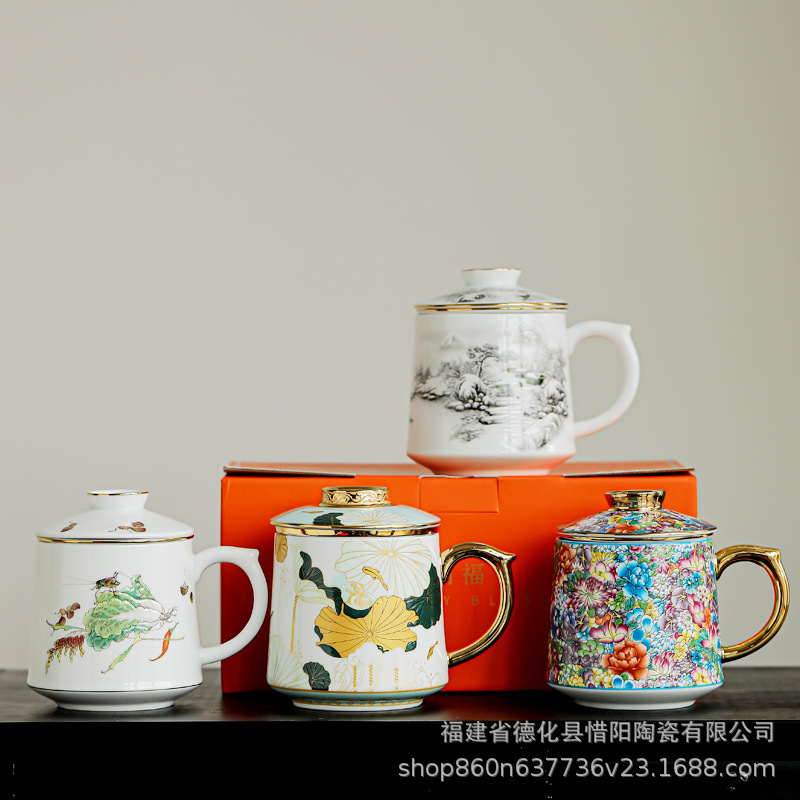 Cốc sứ Jingdezhen Cốc nước tráng men Cốc pha trà văn phòng tách trà Cốc đặc biệt cá nhân Quà Tặng