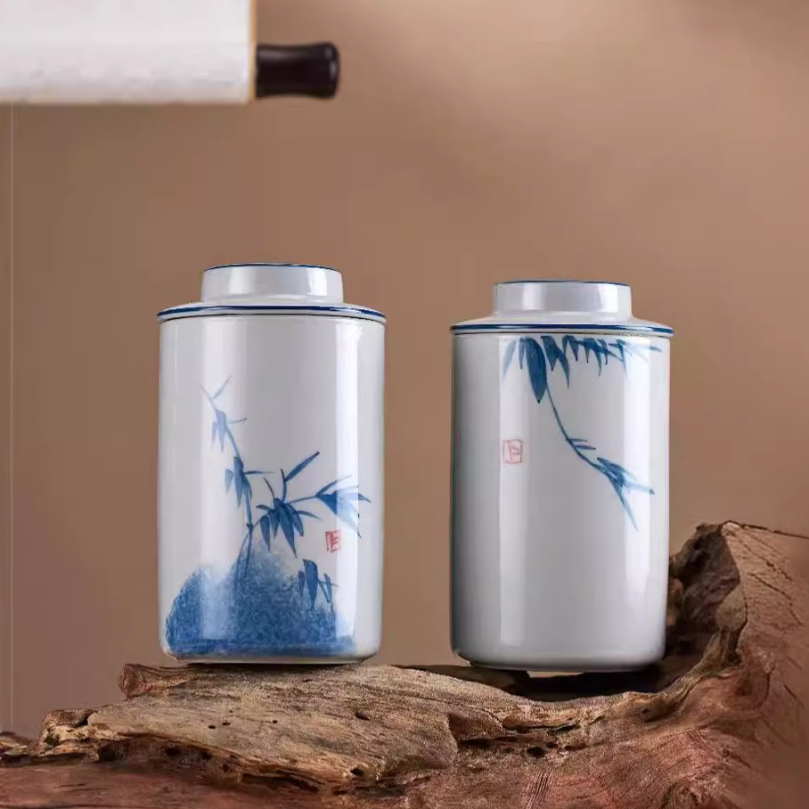 Hộp quà tặng bao bì trà trà Enshi Yulu Long Tỉnh kiểu Trung Quốc hộp rỗng hộp gốm sứ hoa văn tre trà đen trà xanh