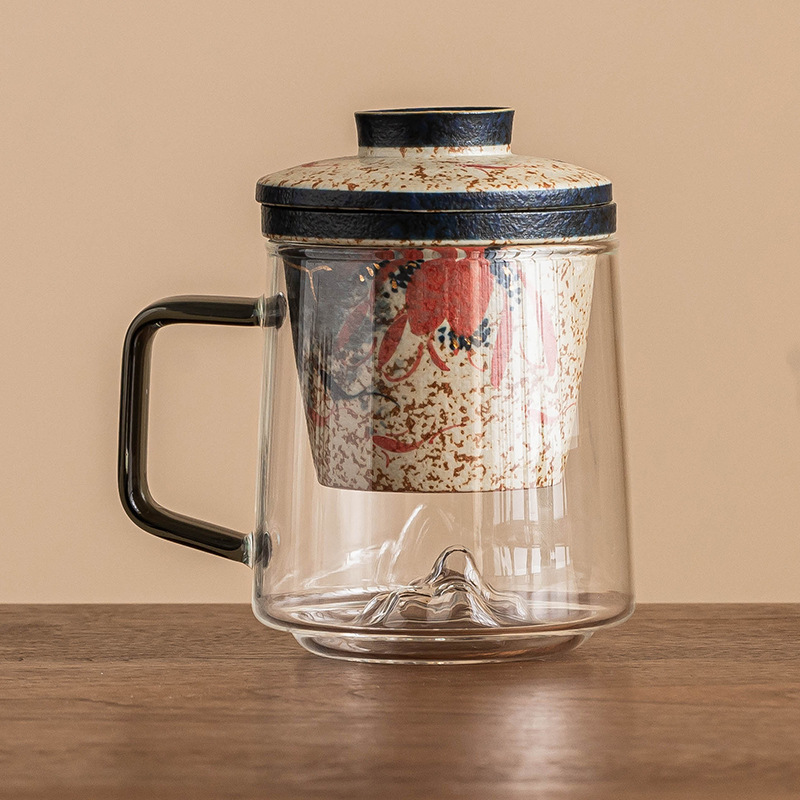 Cốc tách nước trà đen đá lửa trắng xanh, cốc văn phòng cá chép vàng Yungui, cốc uống trà, cốc cao cấp