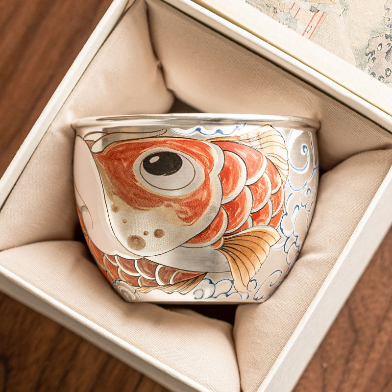 Cốc cốc nước rồng bạc mạ 999 cốc cốc chủ nhân Kung Fu cốc Đơn Lớn cốc trà gia dụng Cốc cá nhân Bộ trà kiểu Trung Quốc