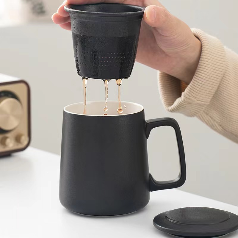 Gốm sứ hình học đơn giản nhà văn phòng tách trà tách trà Cốc văn phòng có nắp lọc cốc nước Mark
