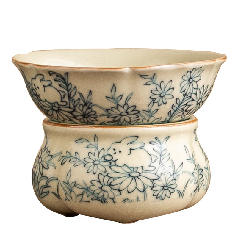 Phụ kiện bộ trà gốm lọc trà hoa hướng dương dễ thương thỏ bộ trà bộ ba món đồ lọc trà tiếp khách kiểu Trung Quốc