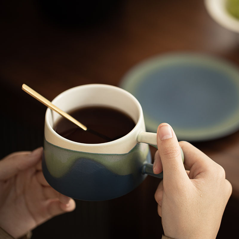 Tách cà phê núi kèm đĩa, cốc sứ gia dụng có nắp, cốc uống nước cá nhân văn phòng, cốc đôi