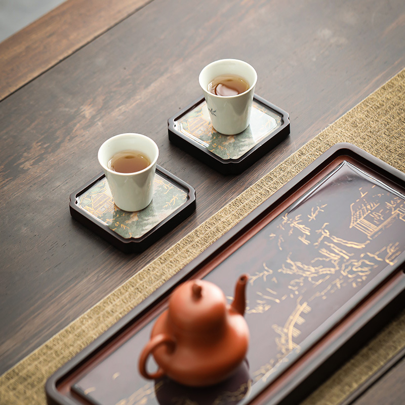 Đế Lót Ly đổi màu phong cách Quốc Triều đế ly trà cổ điển kiểu Trung Quốc đế cách nhiệt đổi màu sáng tạo chịu nhiệt phụ kiện trà đạo Kung Fu