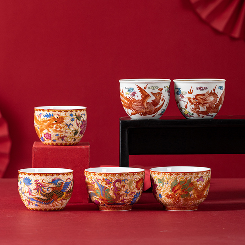 Cốc sứ tráng men, bộ trà Kung Fu gốm sứ gia dụng, cốc trà cổ điển, cốc đôi cưới, hộp quà tặng, quà tặng