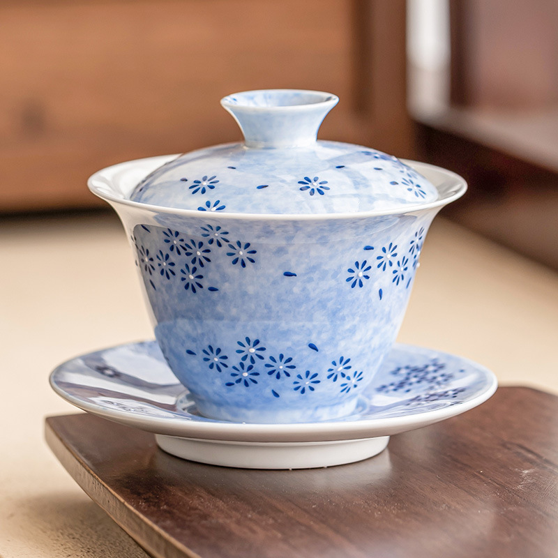 Cốc trà chén trà chén trà gốm vẽ tay tinh xảo tam tài cao cấp có nắp bộ trà kungfu dùng trong gia đình