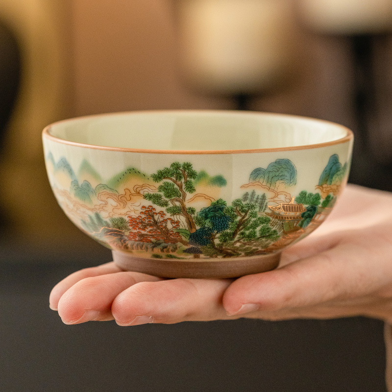 Nhà máy Cốc phong cảnh đầy màu sắc Cốc trà Pu'er dung tích lớn Cốc chủ gốm sứ Bộ trà Kung Fu Trung Quốc Cốc trà