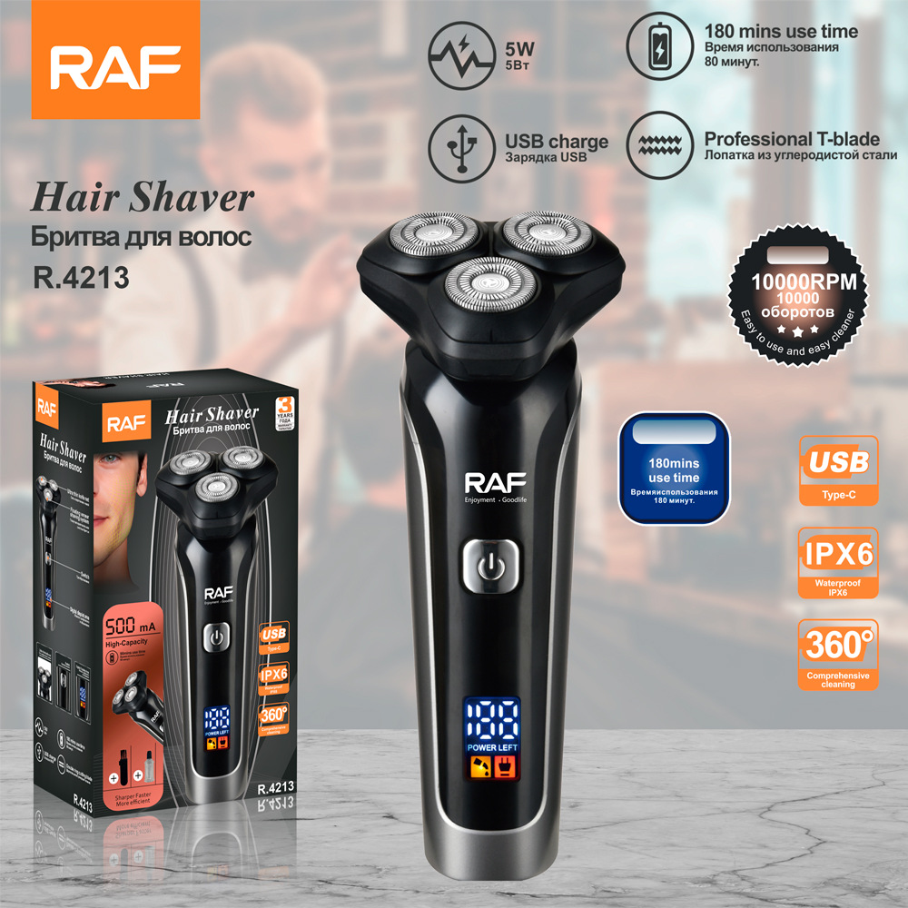 Máy cắt tóc xuyên biên giới tiêu chuẩn Châu Âu RAF dao cạo râu dao cạo râu đồ dùng hàng ngày cho nam bộ cổng USB điện R.4213