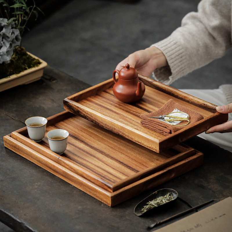 Bộ ấm trà kiểu Nhật khay đựng trà Gỗ Óc Chó khay đựng bọt khô gia dụng khay tre hình chữ nhật khay nhà hàng khách sạn khay nướng