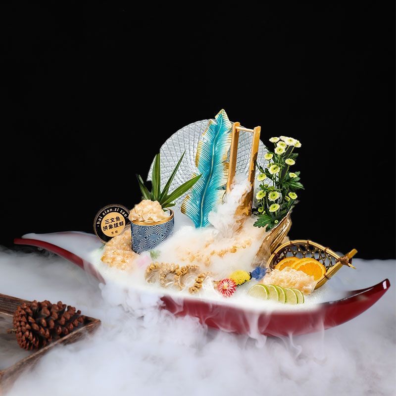 Đĩa đặc biệt dành cho sashimi sáng tạo cao cấp Jinzhiyuye Đĩa đá Sashimi Cá hồi Đĩa đá khắc hải sản Đĩa đá khô