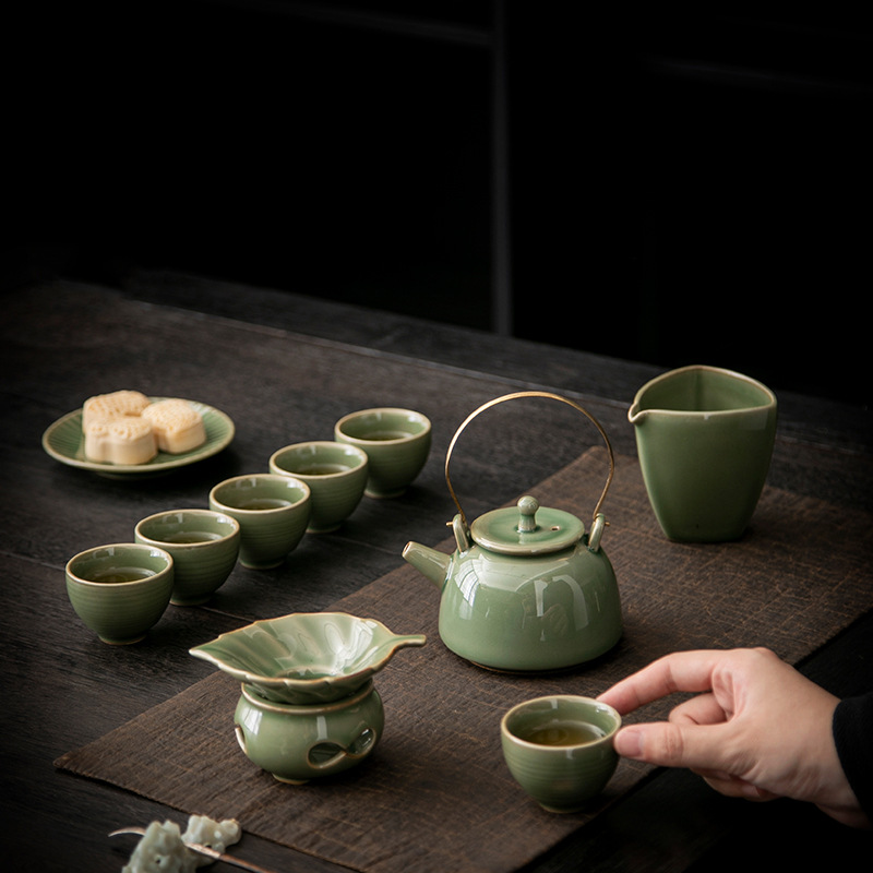 Bộ dụng cụ pha trà Kung Fu bằng sứ men ngọc ấm trà cốc trà cao cấp gốm sứ gia dụng bộ pha trà trọn bộ cho phòng khách