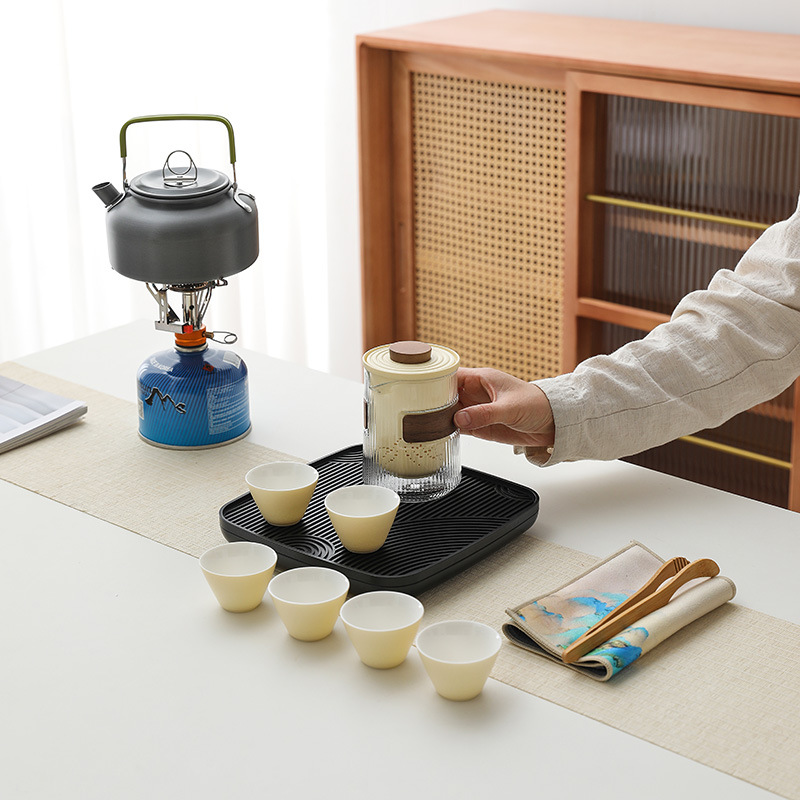 Bộ dụng cụ pha trà du lịch nước đun nước ngoài trời, túi đựng đồ cầm tay cắm trại trên xe có bếp kẹp, dụng cụ pha trà Kung Fu pha trà