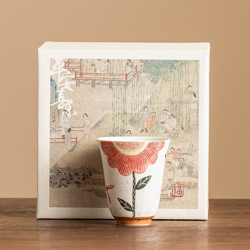Chén trà hương gốm sứ chạm khắc màu hồng, cốc chủ nhân đãi khách gia dụng, cốc cao cấp đơn, bộ trà kungfu, chén trà